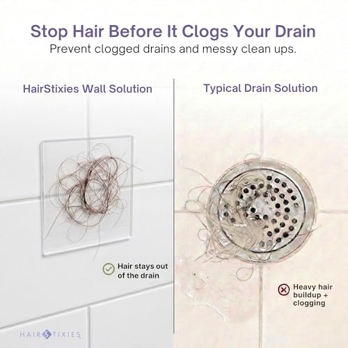Shower Hair Catcher - Disposable Adhesive Hair Collector Pads for Wall, Shower & Tub - Prevents Hair Clogs & Drain Blockages - 2-Pack (24 Sheets Total, 12 per Pad)