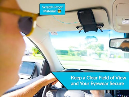 Sunglasses Holder for Car Visor – Dual Storage Holds 2 Pairs | One-Hand Operation, Scratch-Proof, Universal Fit | Glasses Organizer for Vehicle Visor (Black)