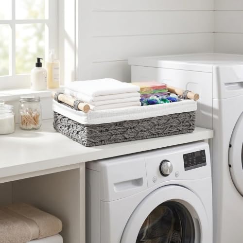 Storage Basket Wicker Baskets for Organizing Storage Bins for Counter Toilet Paper Storage Basket for Toilet Tank Top (Set of 2,Grey)
