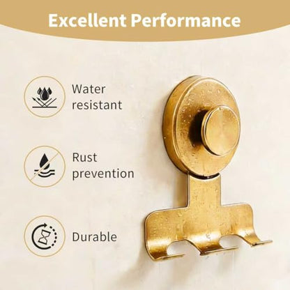 Suction Cup Razor Holder,Stainless Steel Wall Mount Hooks,Heavy-Duty to 15 lbs,No-Drill Shower Hooks for Razors, Towels and Loofahs (Gold, 2 Pack)