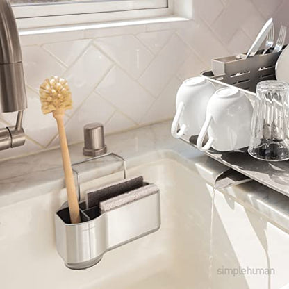 simplehuman Sink Caddy, Sponge Holder for Kitchen Sink with Compartment Dividers, 4 Suction Cups & Wire Ledge Hanger for Secure Mount, Vented Base for Fast Drying, Brushed Stainless Steel