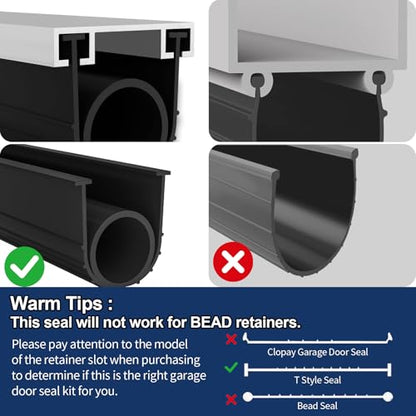Garage Door Bottom Seal, 5/16" T-End, 4" Wide Weather Stripping, 10 ft | Helps block drafts, dust, leaves and rain; includes 2 end plugs