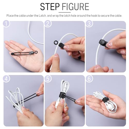 Nuanchu 40 Pcs Silicone Cable Ties Reusable Holder Adjustable Straps Multipurpose Charging Cable Organizer for Fastening Charging Cords Wires(4.17 Inch,Black, Gray)