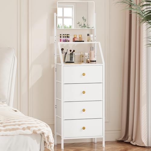 Vanity Dresser with Adjustable Mirror & 4 Drawers,... (White)