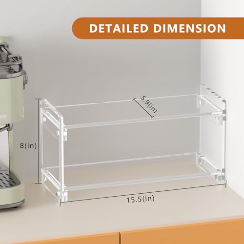 YUNEASELF Coffee Station Organizer Countertup: Coffee Bar Accessories - 2 Tier Kitchen Acrylic Storage Shelf for Placing Mugs Beans Syrup Cups Stirrers