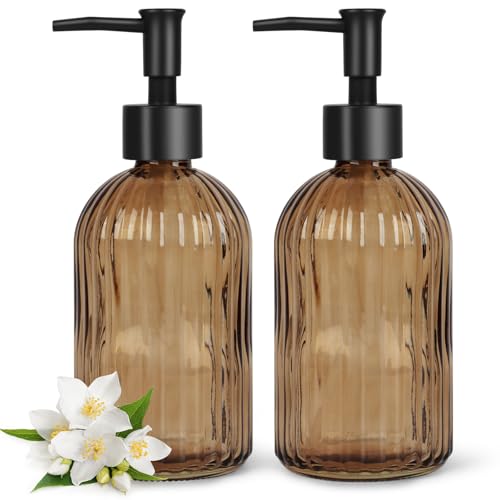 2 Pack Glass Soap Dispenser with Black Plastic Pum... (2 Count | Stripe-amber)
