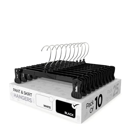 Pant & Skirt Hangers - Closet Hangers for Shorts, Shirts, Jeans, Dresses, Slacks, Coats, Clothes, Clothing, Garments & More - Durable, Space Saving & Non-Slip, Black - 10 Pack