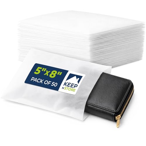 Pack of 50 Anti-Scratch Pouches, 5" x 8" Protective Dust Bags for Handbags, Shoes, and Accessories - Made in USA Purse Dust Bag for Storage - Soft, Breathable Cloth-Like Shoe Storage Bag