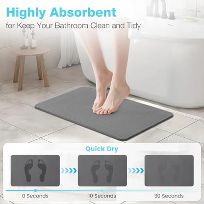 Premium Diatomite Stone Bath Mat, 23.6" x 15.4" Dark Gray | Non-slip, Natural Diatomaceous Earth & Quick Drying for Bathroom Bathtub Floor