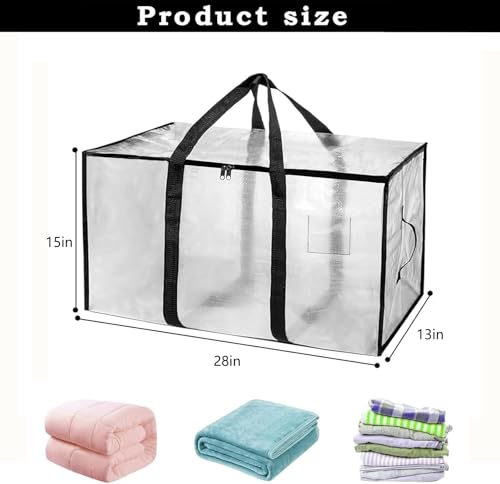 8 Pack-Extra Large Heavy Duty Moving Bags - Waterproof Storage Totes with Handles & Zippers, Foldable for College Dorm, Storage (Clear)