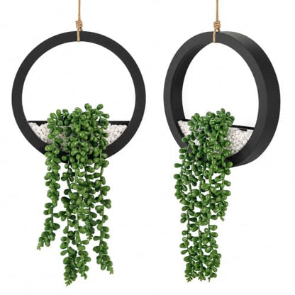 Der Rose 2 Pack 16" Artificial Hanging Plants in Black Pots for Wall Decor | Hanging succulents plants，faux string of pearls plants,great for bathroom bedroom living room boho wall decor，fresh all year