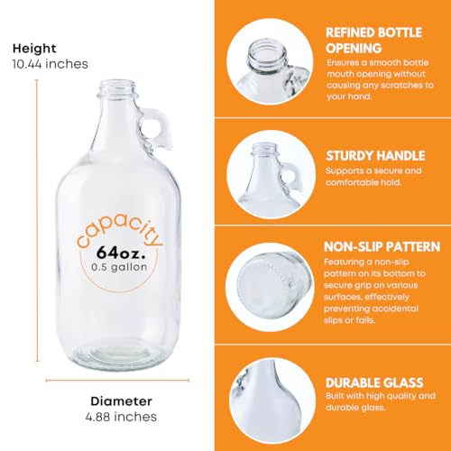 Glass Laundry Detergent Dispenser with Pump | Half Gallon Jug | 64 oz | Food-grade Laundry Detergent Pump Dispenser with airtight lid | non-slip base | Refillable for soap, syrup or softener