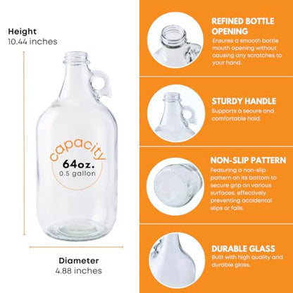 Glass Laundry Detergent Dispenser with Pump | Half Gallon Jug | 64 oz | Food-grade Laundry Detergent Pump Dispenser with airtight lid | non-slip base | Refillable for soap, syrup or softener