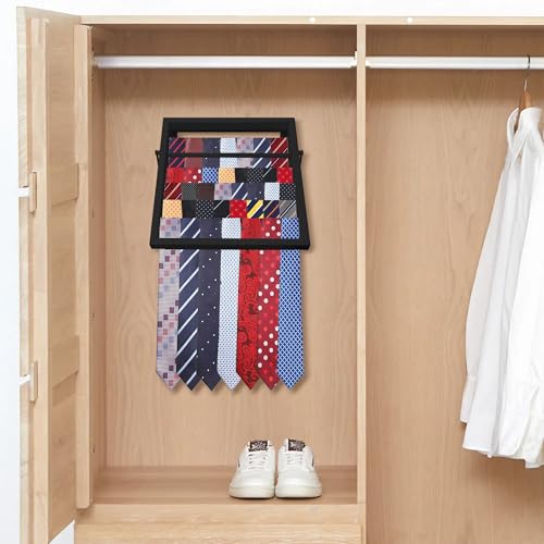 Tie Rack Wall Mounted, Adjustable Angle Tie Organizer for 60 Ties & Scarves | Holds up to 60 Ties, 10 Angle Slots, Wall-Mounted Easy Installation, Long-Lasting Design