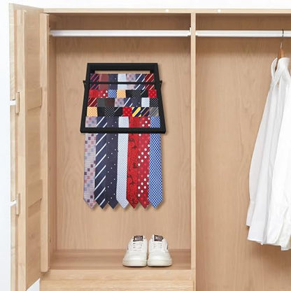 Tie Rack Wall Mounted, Adjustable Angle Tie Organizer for 60 Ties & Scarves | Holds up to 60 Ties, 10 Angle Slots, Wall-Mounted Easy Installation, Long-Lasting Design