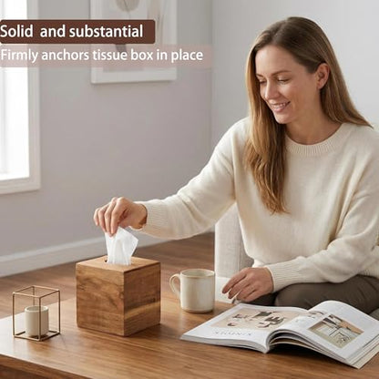 Tissue Box Cover Square, Acacia Wood Tissue Box Holder with Slide-Out Bottom, Wooden Tissue Box Cover Cube for Bathroom, Bedroom, Dinner Table, 5.5 x 5.5 x 6.1 inches