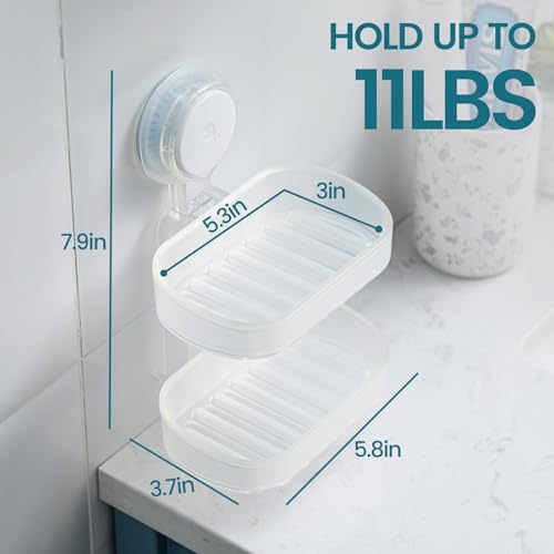 TAILI Soap Holder, Soap Dish for Shower Suction Cup, Bar Soap Holder, Clear | 2 Layer Removable Soap Holder Shower, Soap Tray for Shower Wall, Drill Free Sponge Holder, Bathroom & Kitchen, No drill