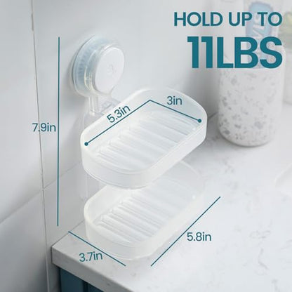 TAILI Soap Holder, Soap Dish for Shower Suction Cup, Bar Soap Holder, Clear | 2 Layer Removable Soap Holder Shower, Soap Tray for Shower Wall, Drill Free Sponge Holder, Bathroom & Kitchen, No drill