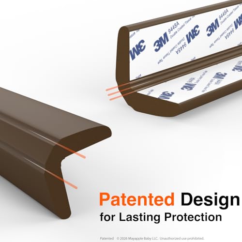 Roving Cove PreFit Fireplace Edge Corner Protector, Extra-Wide 9ft Edge 2 Corners, Pre-Taped 3M Adhesive, Baby Proofing Bumper Guards, Coffee Brown