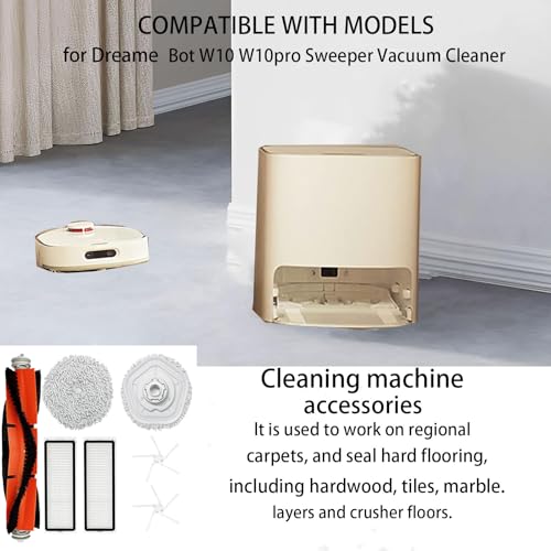 Replacement Accessories kit For Dreametech W10 Pro/W10 Robot Vacuum | Parts include: 1 Main brush 2 Side brush 2 Filter 2 Mop mat with stand