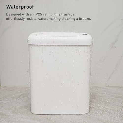 EKO Automatic Bathroom Trash Can with Lid, 2.6 Gallon Slim Touchless Garbage Can, Waterproof Motion Sensor Trash Bin for Bathroom, Office, Kitchen, White