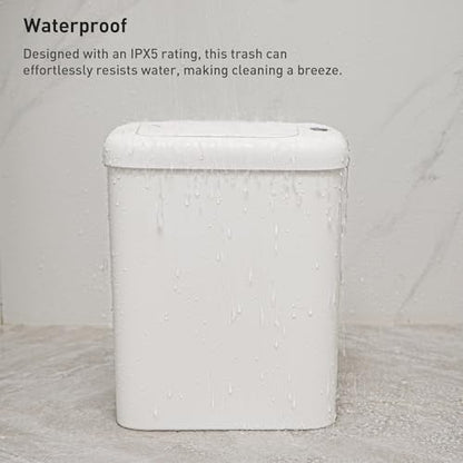 EKO Automatic Bathroom Trash Can with Lid, 2.6 Gallon Slim Touchless Garbage Can, Waterproof Motion Sensor Trash Bin for Bathroom, Office, Kitchen, White