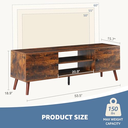 Sweetcrispy TV Stand for 55 60 inch TV, Modern Mid Century Entertainment Center with Storage, Media Console Table 2 Cabinet, Soft Hinge, Handle Door, Wooden Living Room, Office Furniture, Rustic Brown