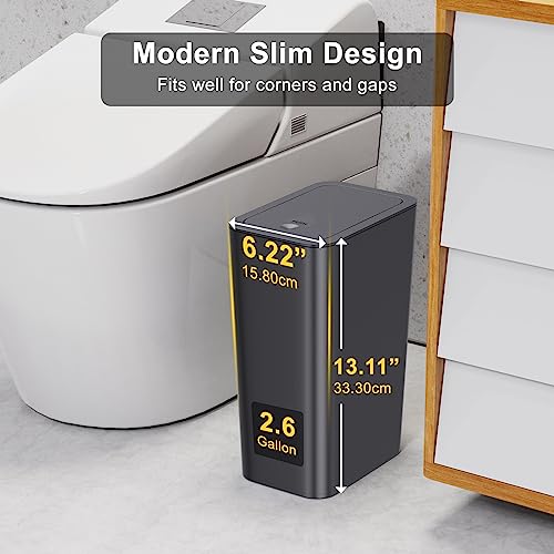 N. NETDOT 3 Pack 10 Liter Small Trash Can with lid, 2.6 Gallon,Garbage Can Slim Trash Bin Waste Basket for Bathroom,Kitchen,Bedroom,Living Room,Office,Laundry - Black