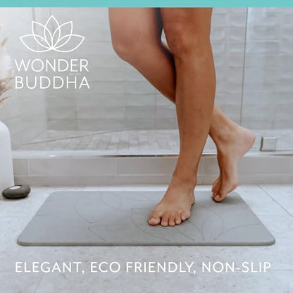 Wonder Buddah Diatomaceous Earth Bath Mat, Lotus | Quick-dry, antimicrobial, non-slip backing pad, millions of micro-pores, 5.9 lb, sanding tool incl.