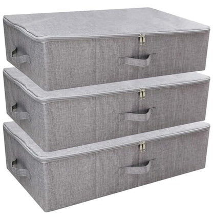 3pcs Closet Clothes Blanket, Duvets Lidded Storage Bins Under Bed Organizer | Underbed wedding dress Storage, Wardrobe shelves organizer box, folding design, stackable, sturdy walls, 3-side zipper lid