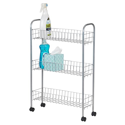 Household Essentials Slim Storage Cart, 3 Shelf Storage Cart with Wheels, Perfect for Laundry Rooms, Bathrooms, Pantries, Kitchens and More