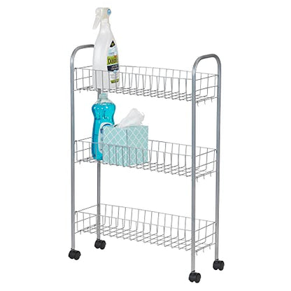 Household Essentials Slim Storage Cart, 3 Shelf Storage Cart with Wheels, Perfect for Laundry Rooms, Bathrooms, Pantries, Kitchens and More