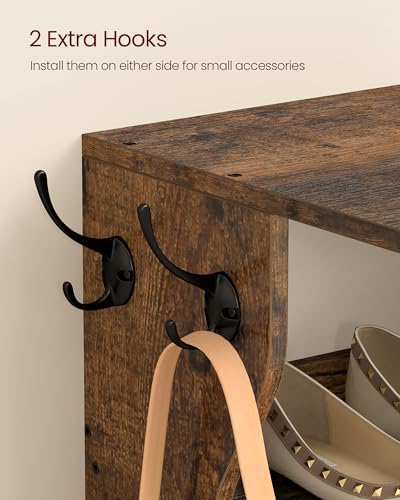 VASAGLE 7-Tier Vertical Shoe Rack, Narrow Shoe Storage Organizer with Hooks, Slim Corner Tower Shelf, Space-Saving for Entryway and Bedroom, Rustic Brown ULBS200KD01
