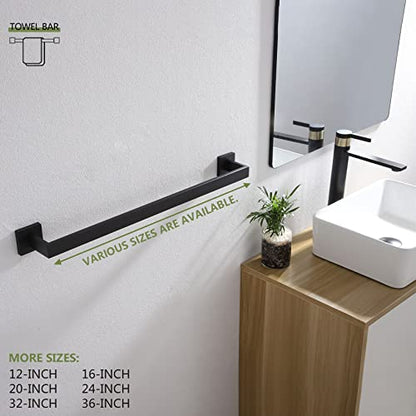 KOKOSIRI 24-Inch Single Towel Bar, Bathroom Kitchen Towel Holder, Wall Mounted SUS304 Stainless Steel Towel Rack, Matte Black, B4003BK-L24