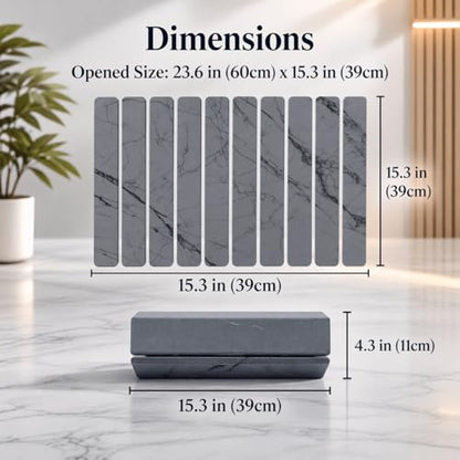 Stone Bath Mat | Foldable Diatomaceous Earth Bath Mat | Marble Print Shower Mat | Super Absorbent Diatomite | Quick Dry | Non-Slip | Bathroom Floor Mat | Easy to Clean | Compact to Store | Mold Free