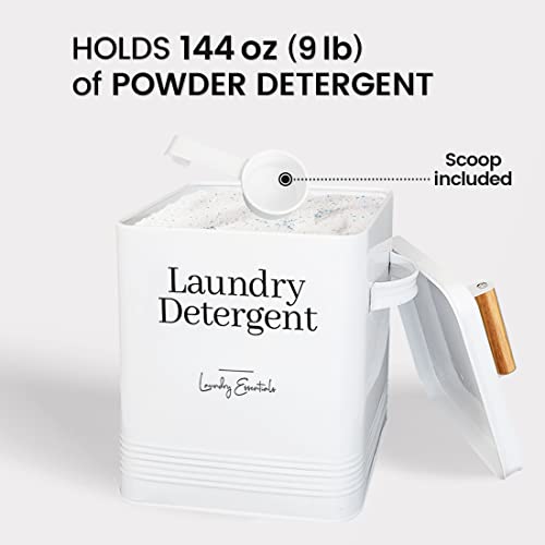 Modern Farmhouse Laundry Detergent Container for Laundry Decor (White) | Metal Laundry Pods Container, Laundry Powder Holder for Laundry Room Organization