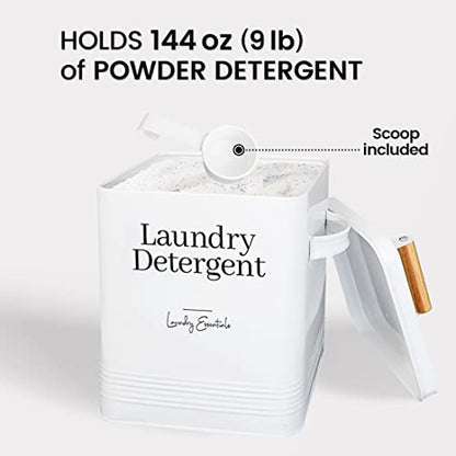 Modern Farmhouse Laundry Detergent Container for Laundry Decor (White) | Metal Laundry Pods Container, Laundry Powder Holder for Laundry Room Organization