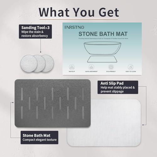 31.5"x19.7" Stone Bath Mat for Bathroom, Large Diatomite Bathmat | Super Absorbent, Modern Quick Drying Diatomite Bathmats, Non-Slip Base, Easy Clean for Shower Floor & Bathroom (Dark Gray)