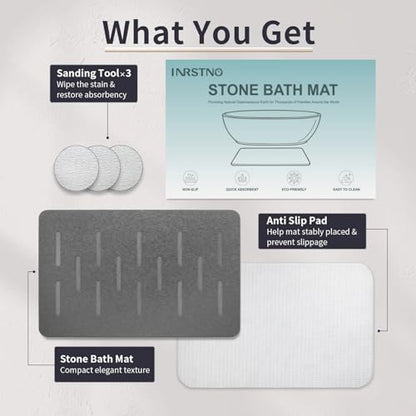 31.5"x19.7" Stone Bath Mat for Bathroom, Large Diatomite Bathmat | Super Absorbent, Modern Quick Drying Diatomite Bathmats, Non-Slip Base, Easy Clean for Shower Floor & Bathroom (Dark Gray)