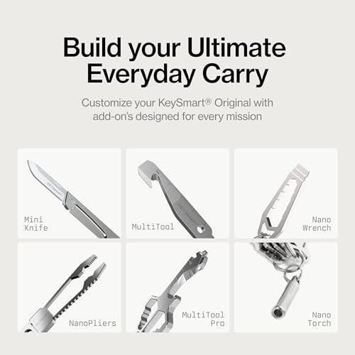 KeySmart Original Key Holder - Compact Key Organizer for Key Chain, Minimalist Clutter-Free EDC Keychains Key Ring, Black, 8 Keys