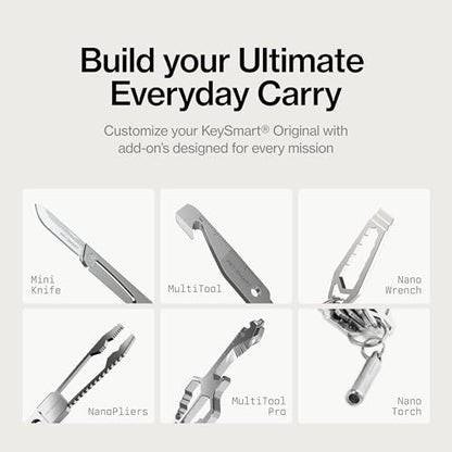 KeySmart Original Key Holder - Compact Key Organizer for Key Chain, Minimalist Clutter-Free EDC Keychains Key Ring, Black, 8 Keys