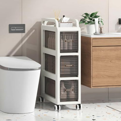 Bathroom Storage with Drawers, 7.87" Wide Slim Storage Cabinet | Freestanding Narrow Cupboard for Bathroom, Kitchen