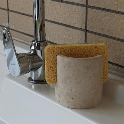 Natural Marble Travertine Sponge Holder for Kitchen Counter, Drying Rack, Sponge Caddy for Sink Organizer - Beige Travertine