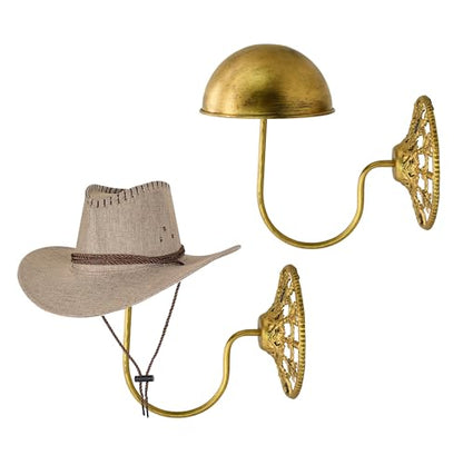Owlgift Vintage Wall Mount Hat & Coat Rack – Set of 2 – Rustic Gold Decorative Iron Holder for Hats, Scarves, Helmets & Wigs – Retro Entryway Wall Organizer for Home, Store, Restaurant or Hotel Use