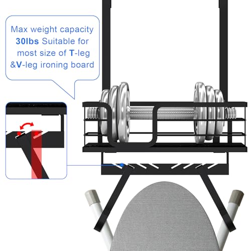 TJ.MOREE Over the Door/Wall Mount Ironing Board Hanger, Laundry Room Iron and Ironing Board Caddy Storage for Water Mister, Fabric Sprays, Laundry Detergent