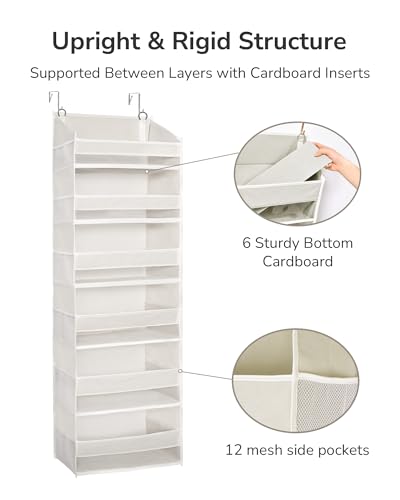 ULG Over The Door Organizer with 6 Large Pockets 12 Side Pockets, 50lbs Weight Capacity Door Hanging Organizer for Bedroom, Bathroom, Pantry, Nursery Storage, Beige