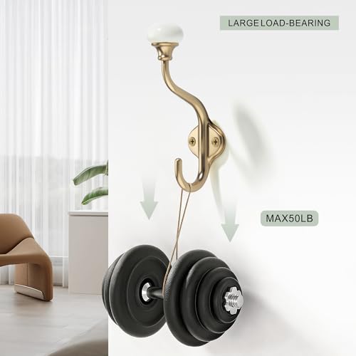 TUNNY Coat Hooks - 5 Pack Champagne Bronze Towel Hooks Robe Hooks Decorative Wall Hooks for Bathroom Bedroom Kitchen Towel Robe Clothes Cabinet Closet Bathroom Hardware