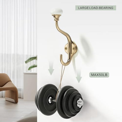 TUNNY Coat Hooks - 5 Pack Champagne Bronze Towel Hooks Robe Hooks Decorative Wall Hooks for Bathroom Bedroom Kitchen Towel Robe Clothes Cabinet Closet Bathroom Hardware