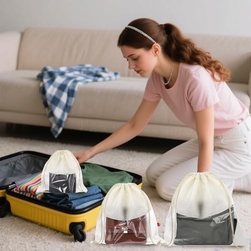 16 Pcs Dustproof Drawstring Bags Purse Dust Storage Bags for Handbags Covers Non Woven Fabric Cloth Pouch String Packing Organizer Shoe Pouch
