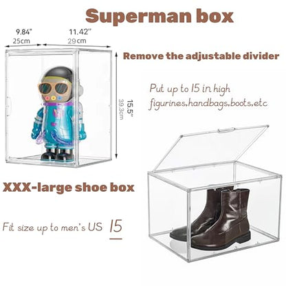 Attelite XXX-Large Acrylic Display Case Boot Shoe Storage Boxes | Boot Display Case With An Adjustable Divider, Clear Shoe Organizer for Sneakers 2 Tiers ,Tool-free Assembly,Magnetic Door